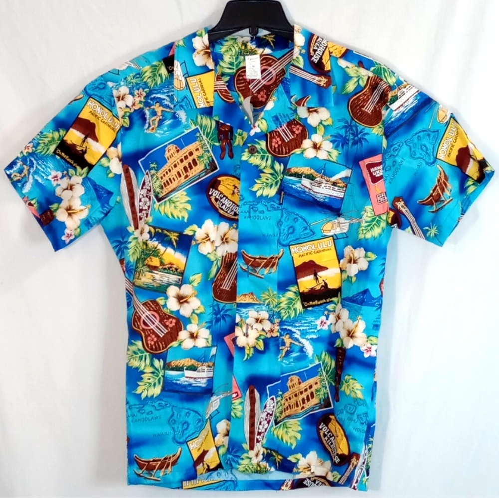 Vintage Palmwave Hawaii 100% Cotton Mens Size Medium High Surf Postcard Hawaiian